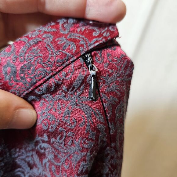 AGB Byer Womens Dress Pant Vintage Size 14 Red Black Brocade Print Shiny Slacks - Picture 6 of 9